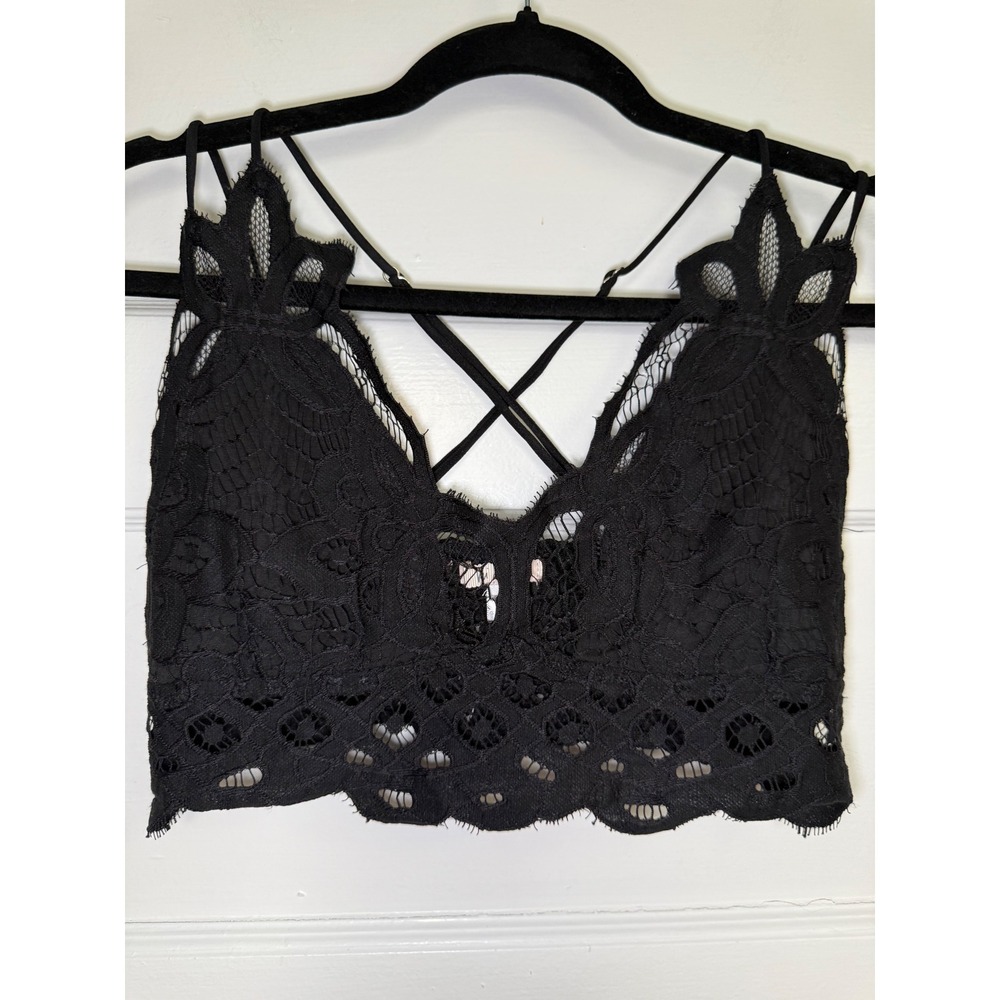 Mi Ami Francescas Black Lace Bralette Strappy Smocked Bralette Medium 45049FR